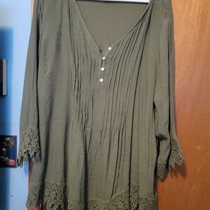 Westport Olive Green Tunic with Lace Accents